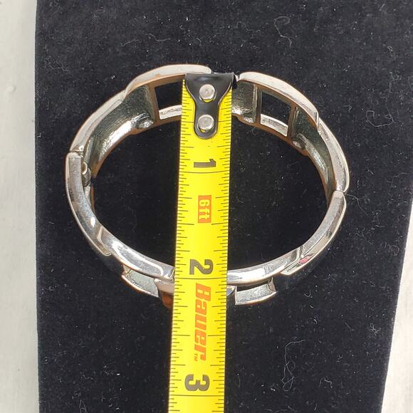 Silver Tone Clamp Bracelet 2" Brown Square Rhinestone - Picture 6 of 6